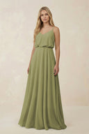 V - Neck Blouson A - Line Chiffon Bridesmaid Dress in Moss Green - KissProm Bridesmaid Dresses
