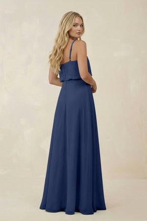 V - Neck Blouson A - Line Chiffon Bridesmaid Dress in Navy - KissProm Bridesmaid Dresses
