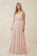 V - Neck Blouson A - Line Chiffon Bridesmaid Dress in Pale Blush - KissProm Bridesmaid Dresses