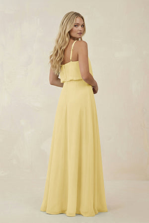 V - Neck Blouson A - Line Chiffon Bridesmaid Dress in Pastel Yellow - KissProm Bridesmaid Dresses