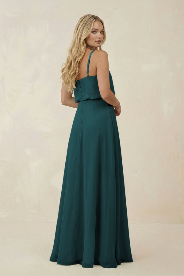 V - Neck Blouson A - Line Chiffon Bridesmaid Dress in Pine - KissProm Bridesmaid Dresses