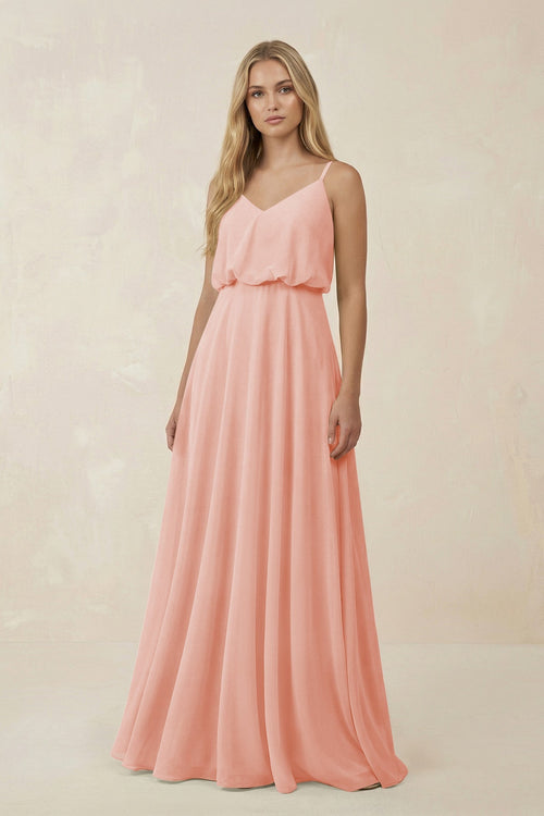 KissProm V-Neck Blouson A-Line Chiffon Bridesmaid Dress in Rose Petal, Rose Petal / 6