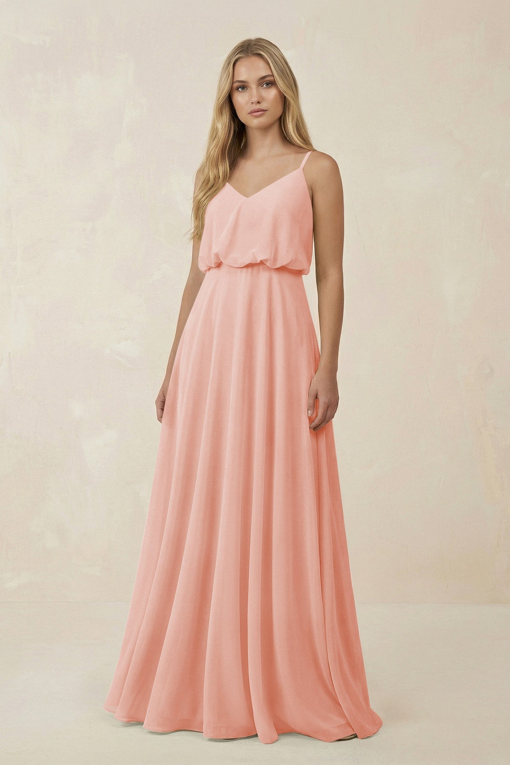 V - Neck Blouson A - Line Chiffon Bridesmaid Dress in Rose Petal - KissProm Bridesmaid Dresses