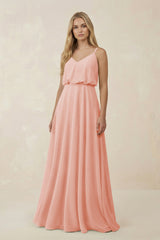 V - Neck Blouson A - Line Chiffon Bridesmaid Dress in Rose Petal - KissProm Bridesmaid Dresses