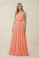 V - Neck Blouson A - Line Chiffon Bridesmaid Dress in Rosette - KissProm Bridesmaid Dresses
