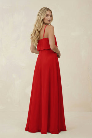 V - Neck Blouson A - Line Chiffon Bridesmaid Dress in Ruby Red - KissProm Bridesmaid Dresses