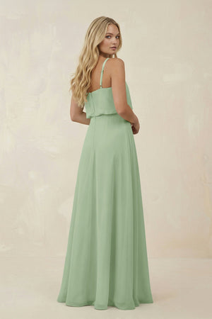V - Neck Blouson A - Line Chiffon Bridesmaid Dress in Sage - KissProm Bridesmaid Dresses