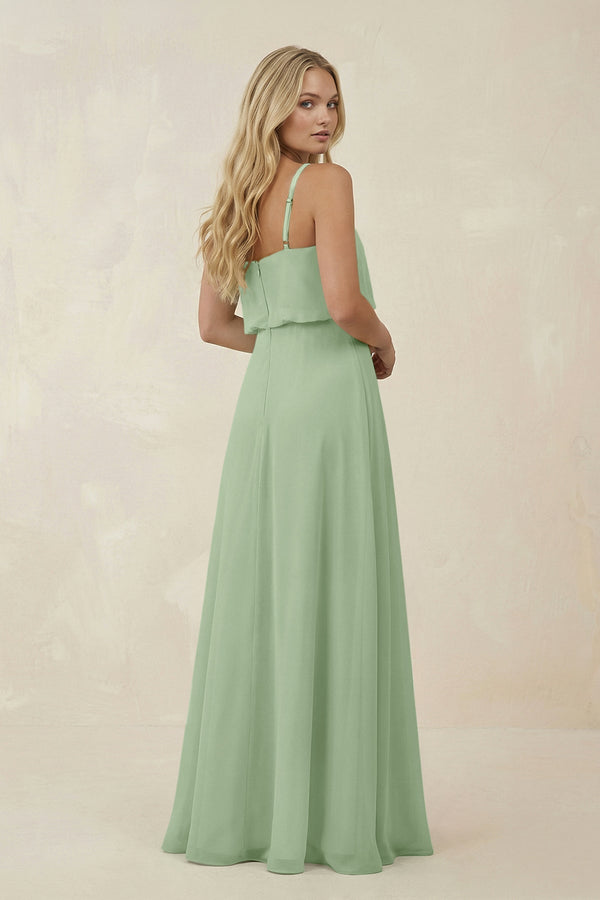 V - Neck Blouson A - Line Chiffon Bridesmaid Dress in Sage - KissProm Bridesmaid Dresses