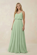 V - Neck Blouson A - Line Chiffon Bridesmaid Dress in Sage - KissProm Bridesmaid Dresses