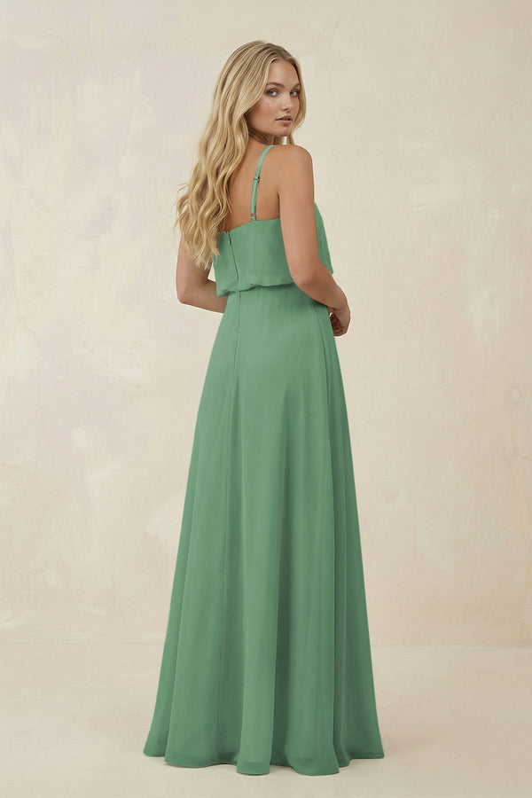 KissProm V-Neck Blouson A-Line Chiffon Bridesmaid Dress in Sea Glass, Sea Glass / 22