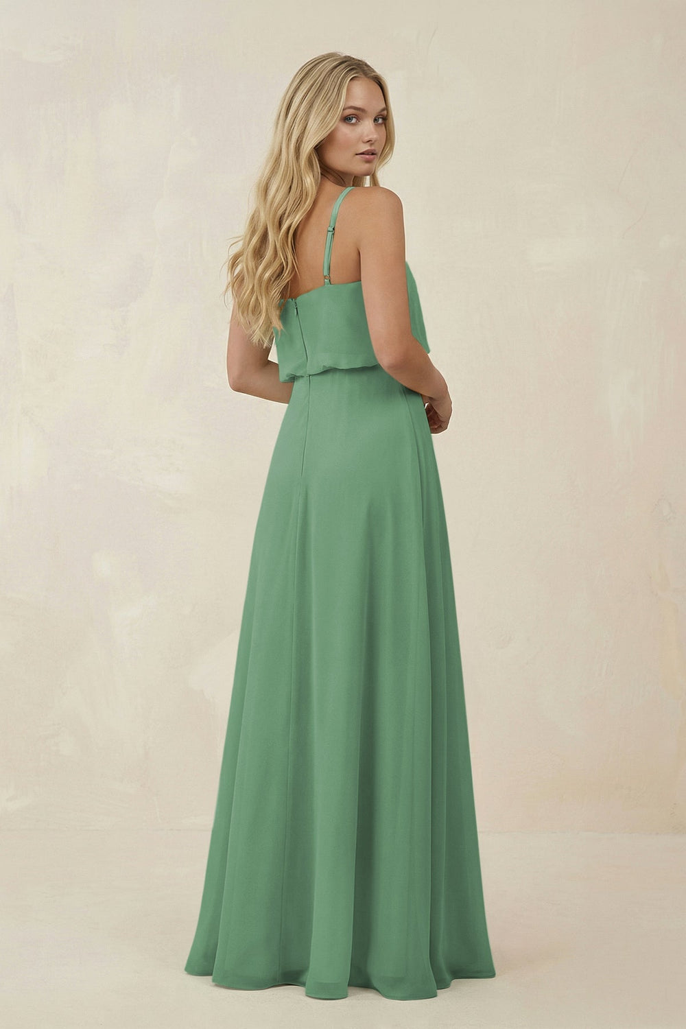 V - Neck Blouson A - Line Chiffon Bridesmaid Dress in Sea Glass - KissProm Bridesmaid Dresses