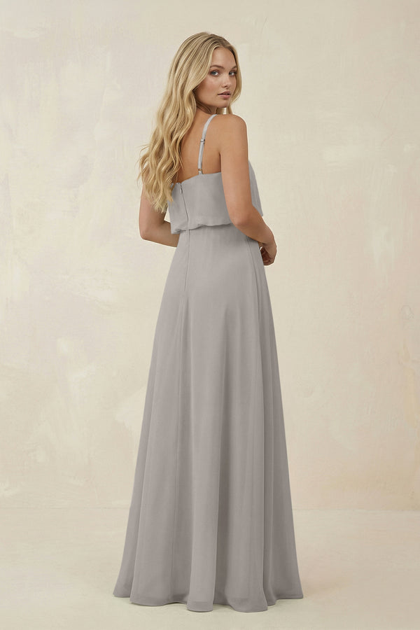 V - Neck Blouson A - Line Chiffon Bridesmaid Dress in Silver - KissProm Bridesmaid Dresses