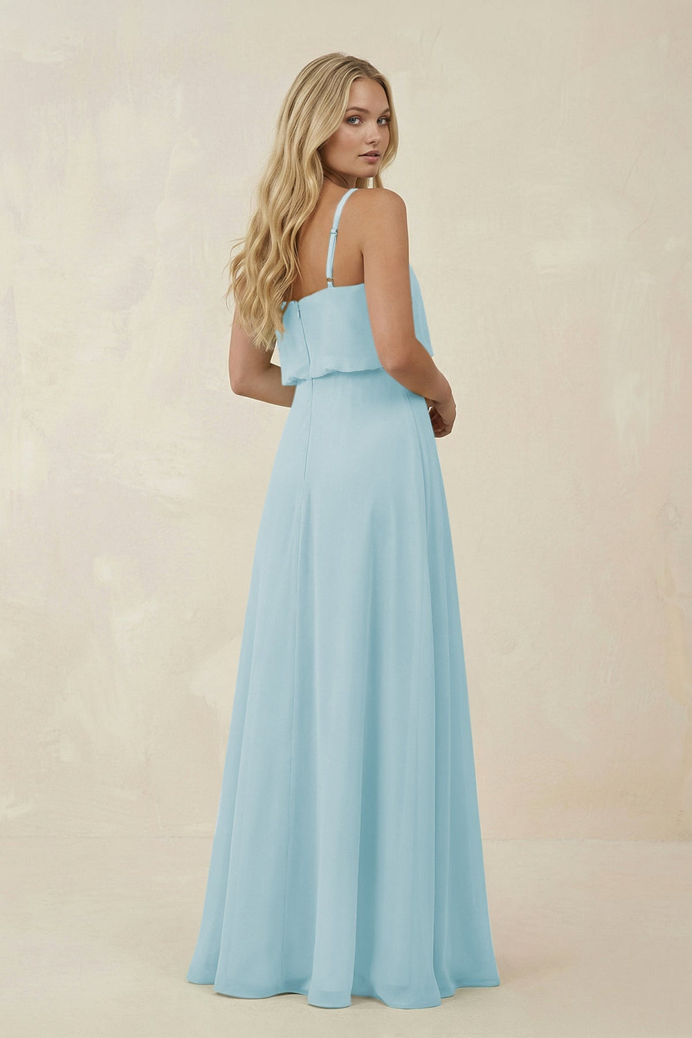 V - Neck Blouson A - Line Chiffon Bridesmaid Dress in Sky Blue - KissProm Bridesmaid Dresses