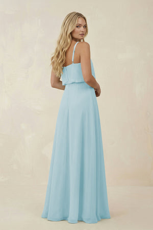 V - Neck Blouson A - Line Chiffon Bridesmaid Dress in Sky Blue - KissProm Bridesmaid Dresses