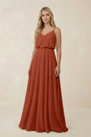V - Neck Blouson A - Line Chiffon Bridesmaid Dress in Spice - KissProm Bridesmaid Dresses