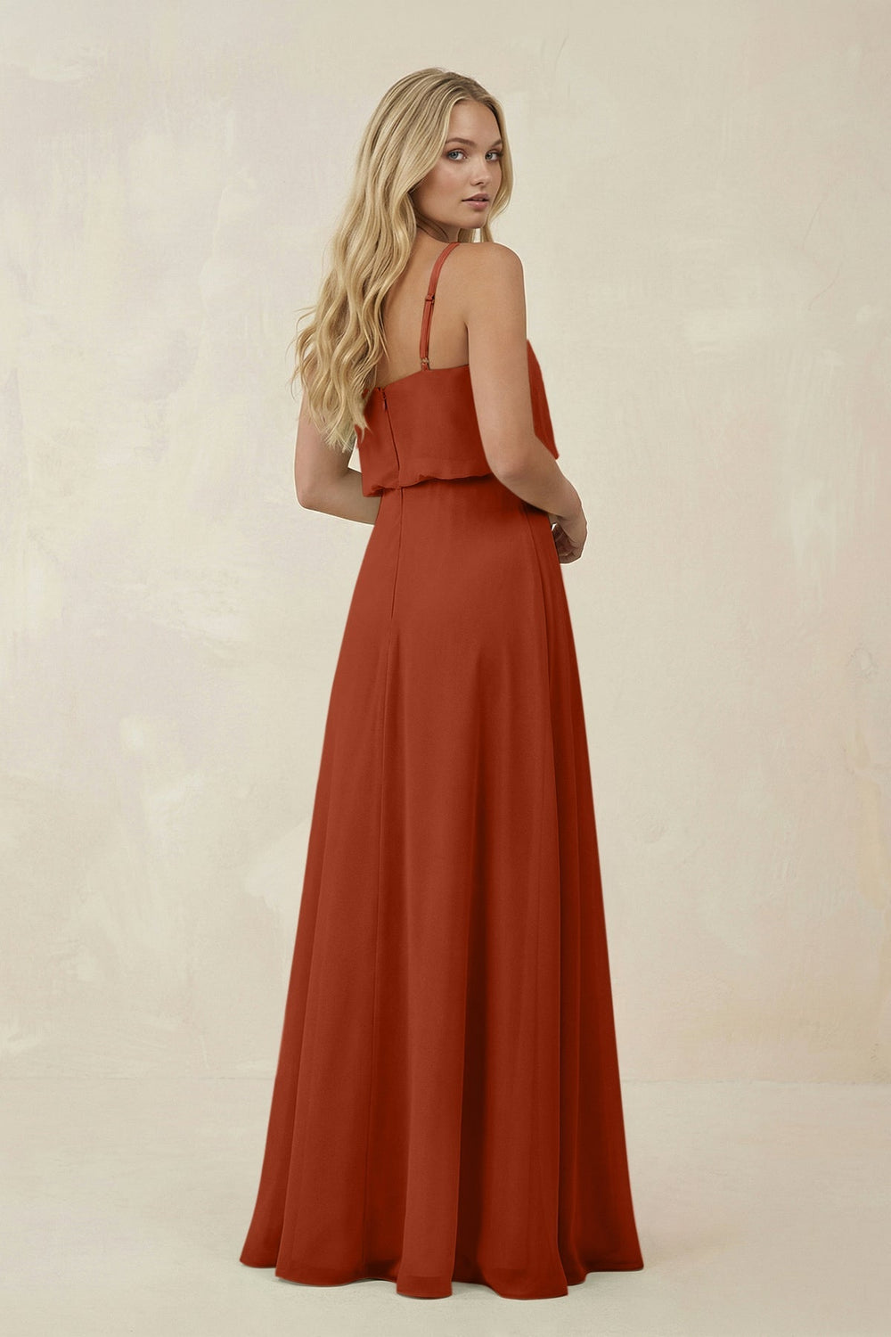 V - Neck Blouson A - Line Chiffon Bridesmaid Dress in Spice - KissProm Bridesmaid Dresses