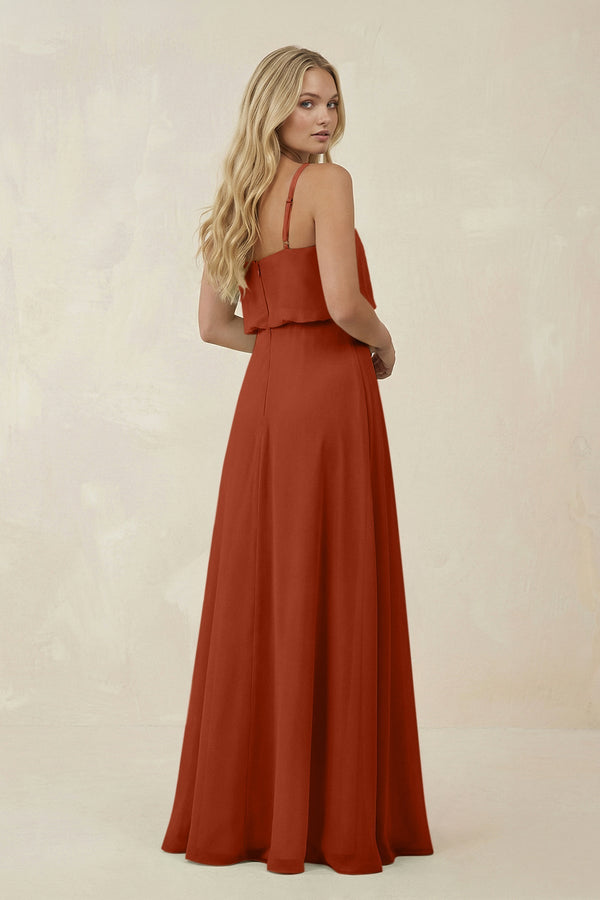 V - Neck Blouson A - Line Chiffon Bridesmaid Dress in Spice - KissProm Bridesmaid Dresses