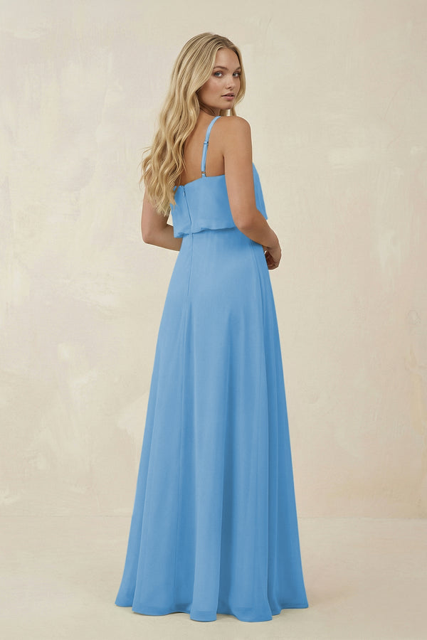 V - Neck Blouson A - Line Chiffon Bridesmaid Dress in Steel Blue - KissProm Bridesmaid Dresses