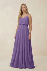 V - Neck Blouson A - Line Chiffon Bridesmaid Dress in Tahiti - KissProm Bridesmaid Dresses