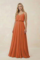 V - Neck Blouson A - Line Chiffon Bridesmaid Dress in Terracotta - KissProm Bridesmaid Dresses