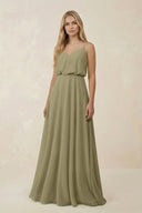 V - Neck Blouson A - Line Chiffon Bridesmaid Dress in Thyme - KissProm Bridesmaid Dresses