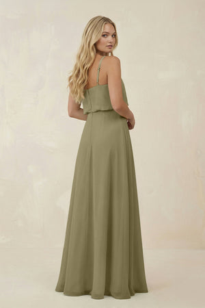 V - Neck Blouson A - Line Chiffon Bridesmaid Dress in Thyme - KissProm Bridesmaid Dresses