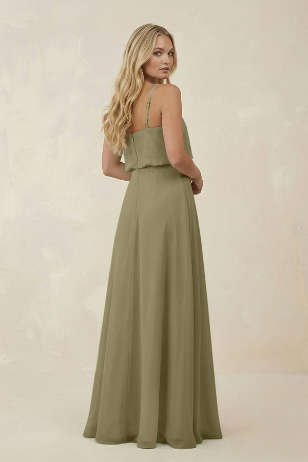 V - Neck Blouson A - Line Chiffon Bridesmaid Dress in Thyme - KissProm Bridesmaid Dresses