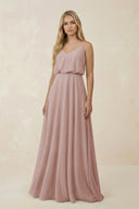 V - Neck Blouson A - Line Chiffon Bridesmaid Dress in Toffee - KissProm Bridesmaid Dresses