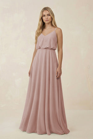 V - Neck Blouson A - Line Chiffon Bridesmaid Dress in Toffee - KissProm Bridesmaid Dresses