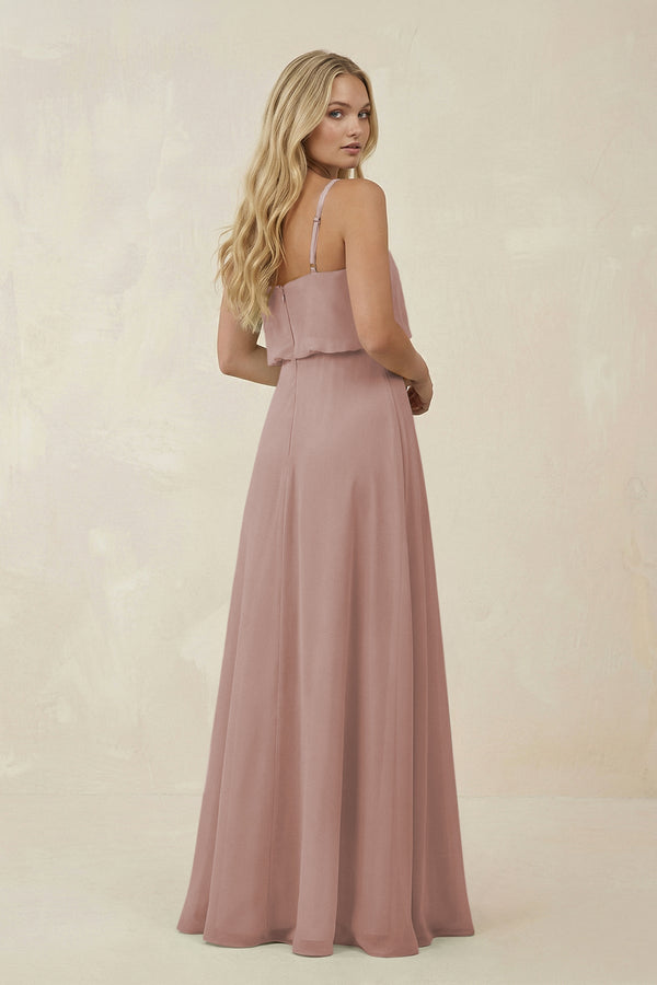 V - Neck Blouson A - Line Chiffon Bridesmaid Dress in Toffee - KissProm Bridesmaid Dresses