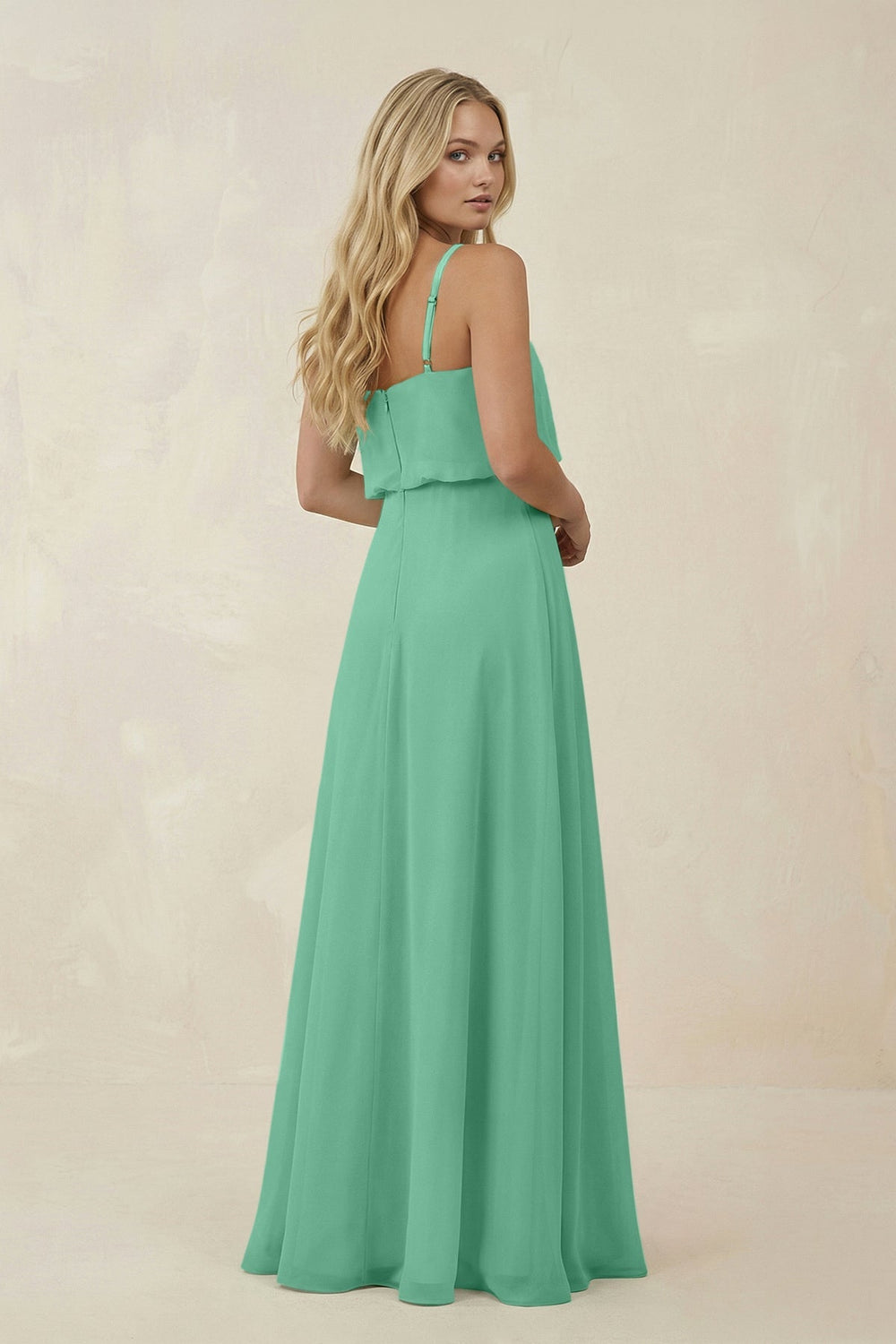 V - Neck Blouson A - Line Chiffon Bridesmaid Dress in Turquoise - KissProm Bridesmaid Dresses