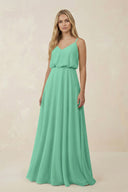V - Neck Blouson A - Line Chiffon Bridesmaid Dress in Turquoise - KissProm Bridesmaid Dresses