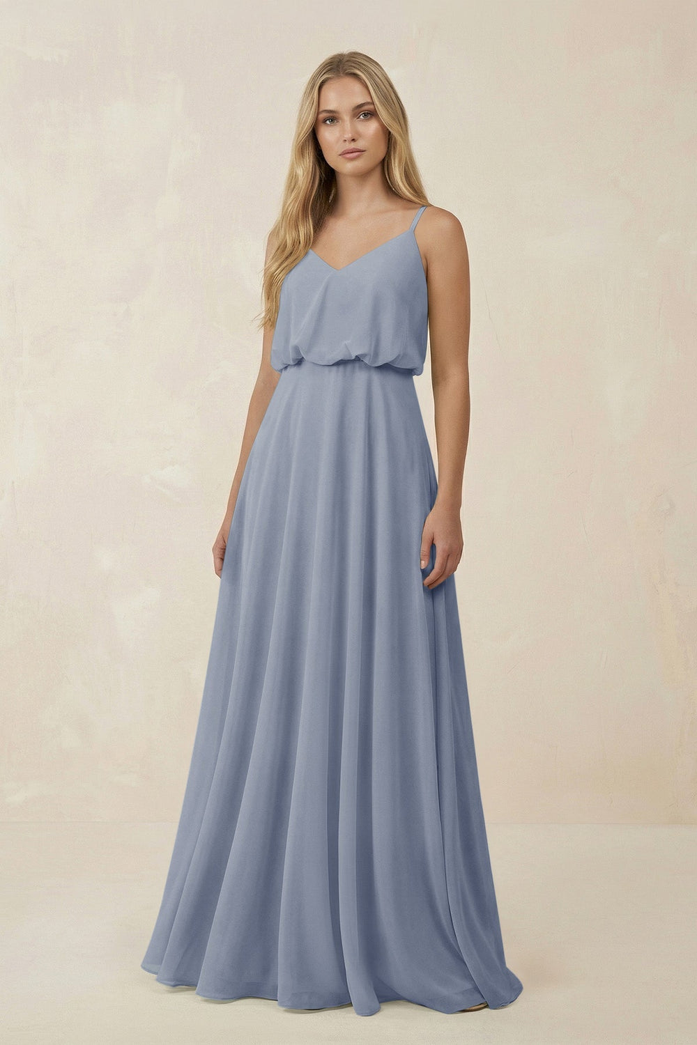 V - Neck Blouson A - Line Chiffon Bridesmaid Dress in Twilight - KissProm Bridesmaid Dresses