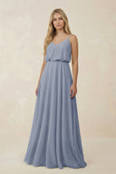 V - Neck Blouson A - Line Chiffon Bridesmaid Dress in Twilight - KissProm Bridesmaid Dresses