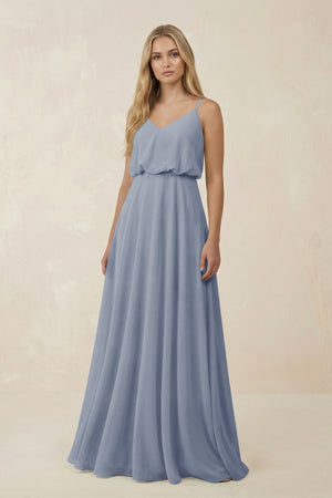 V - Neck Blouson A - Line Chiffon Bridesmaid Dress in Twilight - KissProm Bridesmaid Dresses