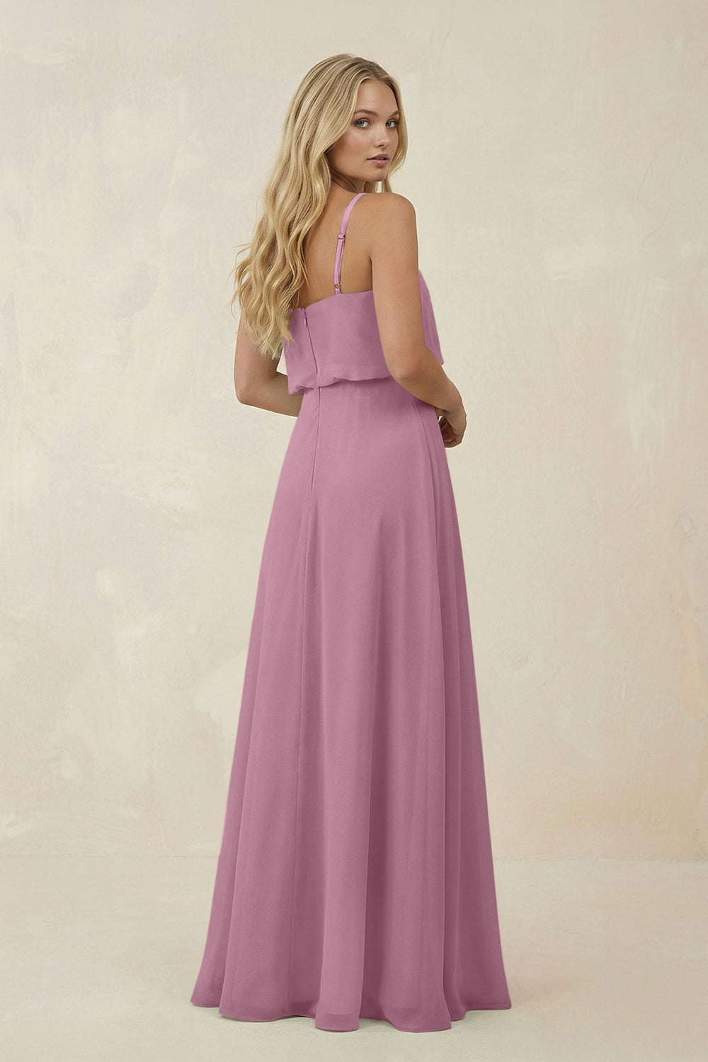 V - Neck Blouson A - Line Chiffon Bridesmaid Dress in Vintage Mauve - KissProm Bridesmaid Dresses