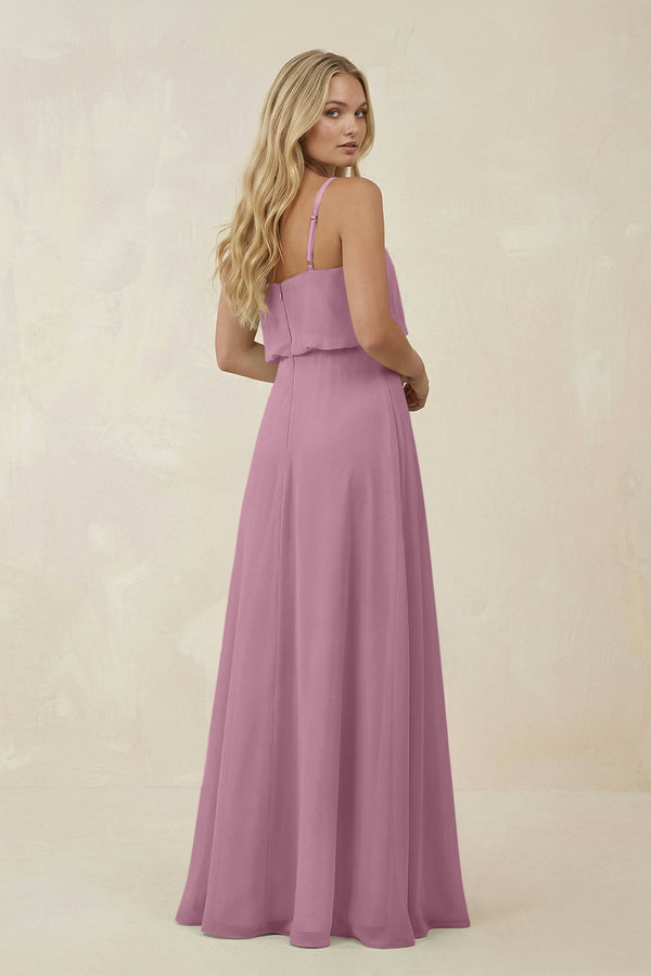V - Neck Blouson A - Line Chiffon Bridesmaid Dress in Vintage Mauve - KissProm Bridesmaid Dresses