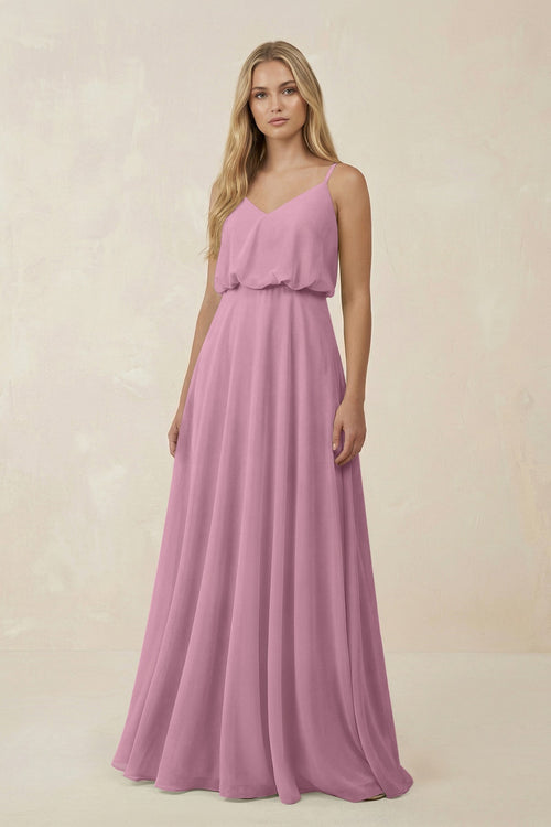 KissProm V-Neck Blouson A-Line Chiffon Bridesmaid Dress in Vintage Mauve, Vintage Mauve / 28