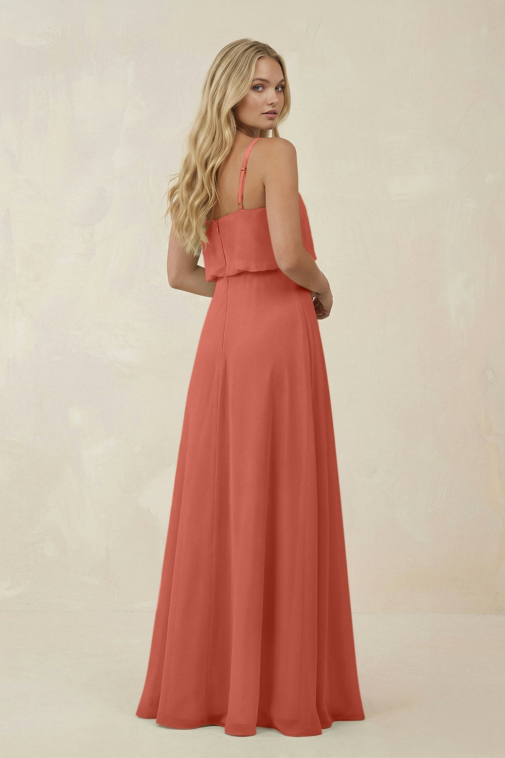 V - Neck Blouson A - Line Chiffon Bridesmaid Dress in Wild Rose - KissProm Bridesmaid Dresses