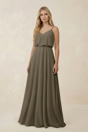 V - Neck Blouson A - Line Chiffon Bridesmaid Dress in Willow Green - KissProm Bridesmaid Dresses