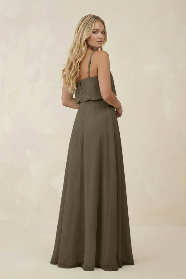 V - Neck Blouson A - Line Chiffon Bridesmaid Dress in Willow Green - KissProm Bridesmaid Dresses