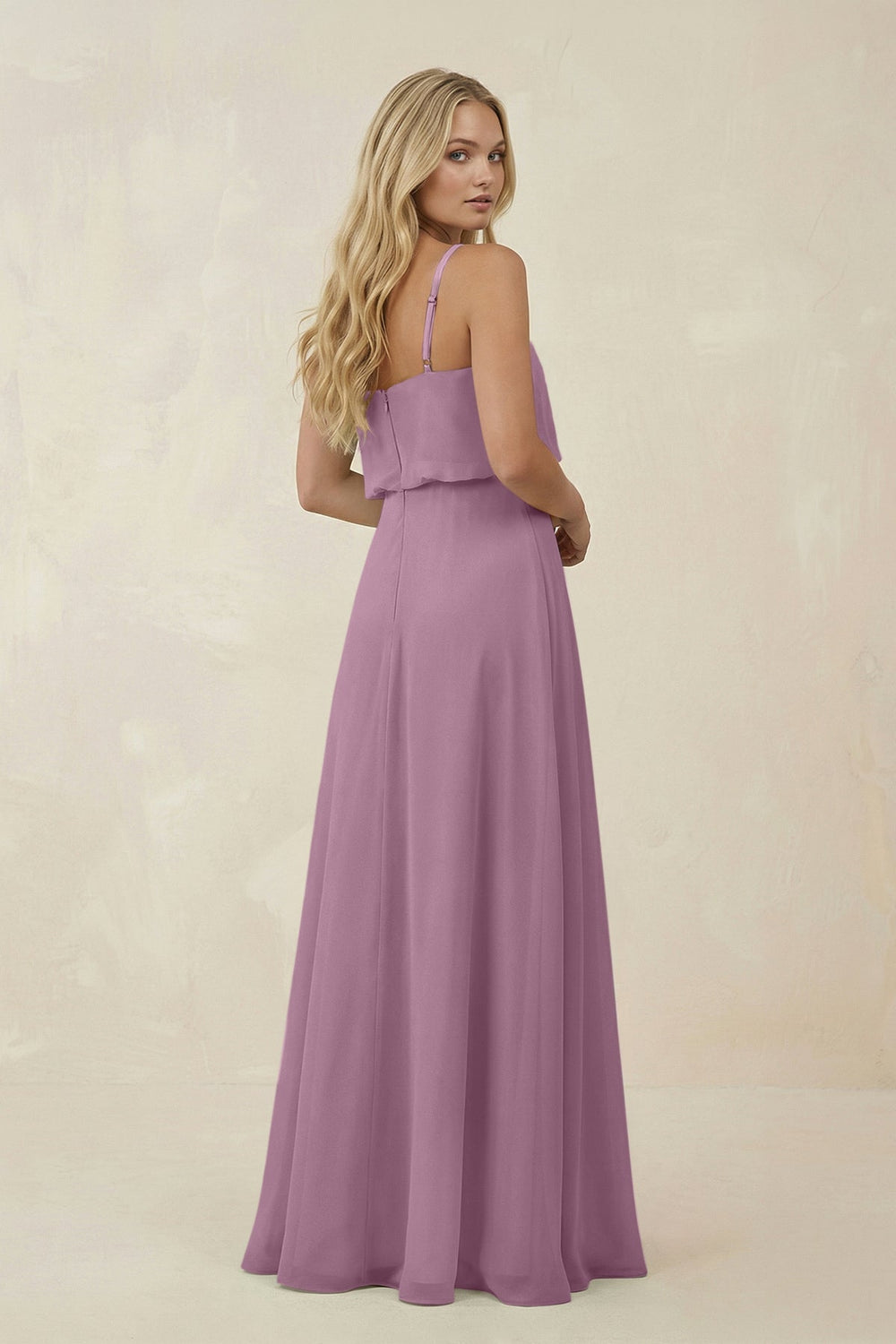 V - Neck Blouson A - Line Chiffon Bridesmaid Dress in Wisteria - KissProm Bridesmaid Dresses