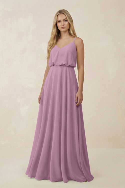 V - Neck Blouson A - Line Chiffon Bridesmaid Dress in Wisteria - KissProm Bridesmaid Dresses