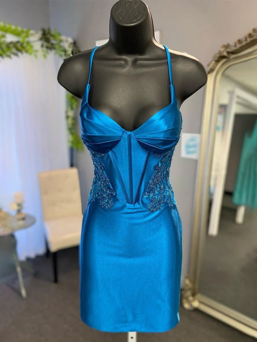 Reagan |Sheath Satin Homecoming Dress with Appliques