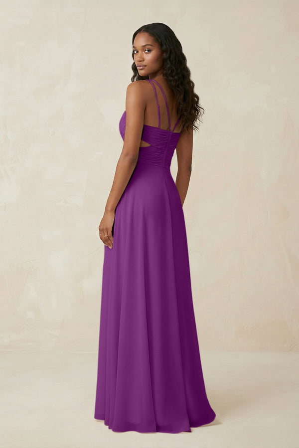 V - Neck Chiffon A - Line Cut - Out Bridesmaid Dress in Amethyst - KissProm Bridesmaid Dresses