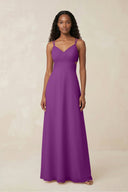 V - Neck Chiffon A - Line Cut - Out Bridesmaid Dress in Amethyst - KissProm Bridesmaid Dresses