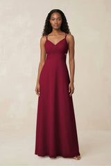 V - Neck Chiffon A - Line Cut - Out Bridesmaid Dress in Berry - KissProm Bridesmaid Dresses