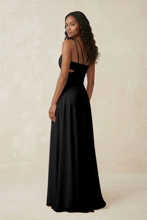 V - Neck Chiffon A - Line Cut - Out Bridesmaid Dress in Black - KissProm Bridesmaid Dresses