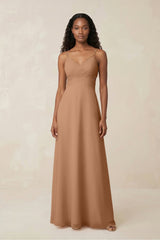 V - Neck Chiffon A - Line Cut - Out Bridesmaid Dress in Bronzer - KissProm Bridesmaid Dresses
