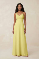 V - Neck Chiffon A - Line Cut - Out Bridesmaid Dress in Buttercup - KissProm Bridesmaid Dresses